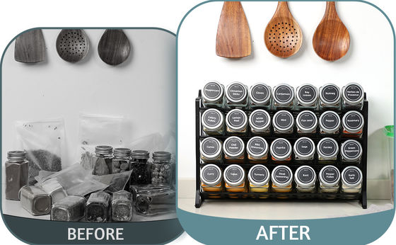4 ชั้น สายเหล็ก Mesh เครื่องเทศ Jar Rack สําหรับครัวองค์กร Rack ขนาด 30 * 9.8 * 23.3cm
