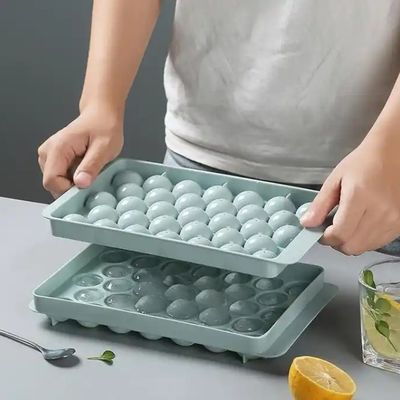 PP 33 ขุมวงกลมลูกกลม Ice Cube Tray Sphere พลาสติก Ice Ball Maker Mold ด้วยฝา