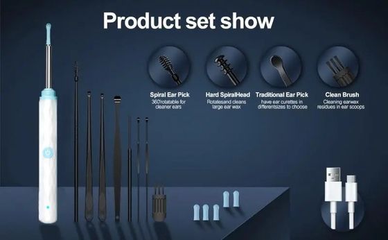 ชุดกําจัดเทียมหูสําหรับทําความสะอาดครัวเรือน พร้อมกล้องและแสง 1296P Otoscope Ear Cleaner