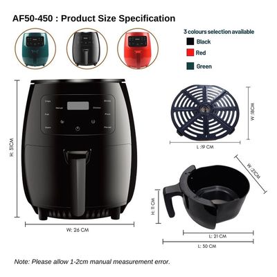 4.5 / 6L ความจุ อากาศ Fryer สําหรับการทําอาหาร Frying โดยไม่มีน้ํามัน การควบคุมดิจิตอลหนึ่งแตะ