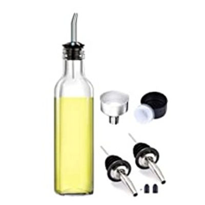 กระป๋องน้ํามันครัวสีเขียวเข้มกระจกด้วยสแตนเลส Spout Funnel Square 500ml 2pcs