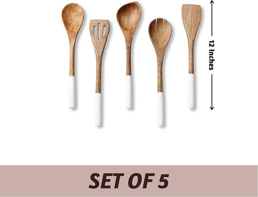 5 ชิ้น ต้นไม้อาคาเซีย ชุดทําอาหารครัว ช้อน สปาตูลา ฟอร์ค สล็อต เทิร์นเนอร์ มุม ช้อน