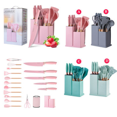 19 ชิ้นมือไม้ ซิลิโคนชุดเครื่องครัวสําหรับเครื่องมือทําอาหารและร้านอาหารที่จัดสรร