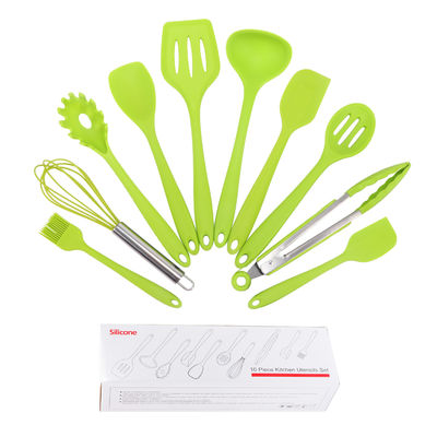 สีเขียว ซิลิโคนสนับสนุนสําหรับการปรุงอาหารอากาศสูงใน Nonstick 10 ชุดเครื่องครัว