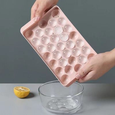 33 ขุมวงกลมกลมลูกกลม Ice Cube Tray ลูกกลม พลาสติก Ice Ball Maker Mold ด้วยฝา