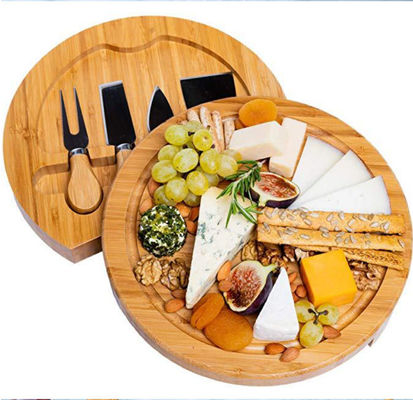 ไม้ยางเล็ก เนื้อ Charcuterie กระดานชีสกับมีด โลโก้ที่กําหนดเอง รอบพิซซ่า