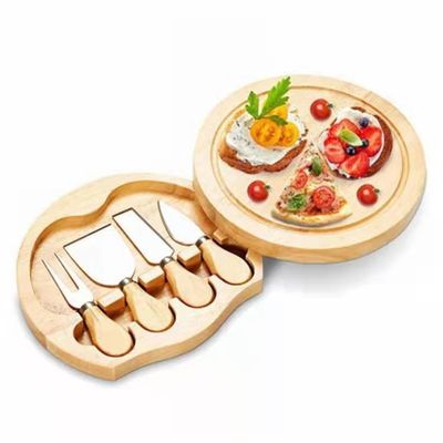 ไม้ยางเล็ก เนื้อ Charcuterie กระดานชีสกับมีด โลโก้ที่กําหนดเอง รอบพิซซ่า