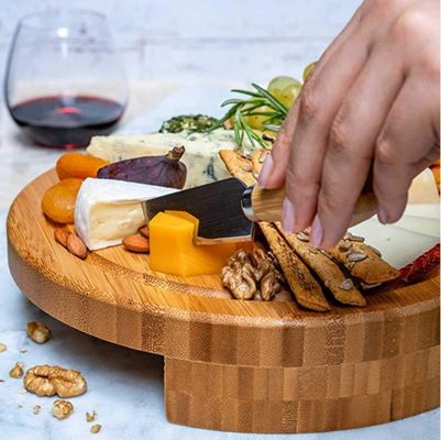 ไม้ยางเล็ก เนื้อ Charcuterie กระดานชีสกับมีด โลโก้ที่กําหนดเอง รอบพิซซ่า
