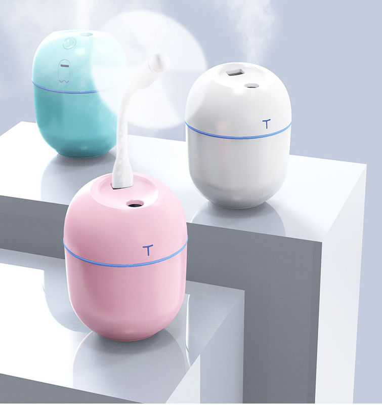 เครื่องปรับความชื้นอากาศแบบพกพาด้วยเสียงฉีด ultrasonic ขนาด 220 มิลลิตร พร้อมโคมไฟกลางคืน LED และเครื่องกระจายกลิ่น USB