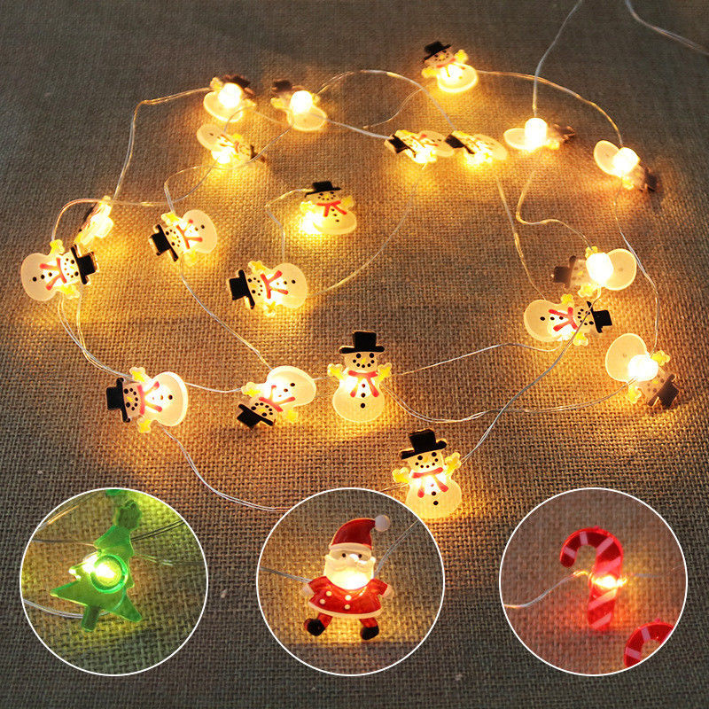 ซานตาคลอส สเตปเตอร์ ผงหิมะ ถุงเท้าเอลค ไฟสตริง LED สําหรับการตกแต่งคริสต์มาส